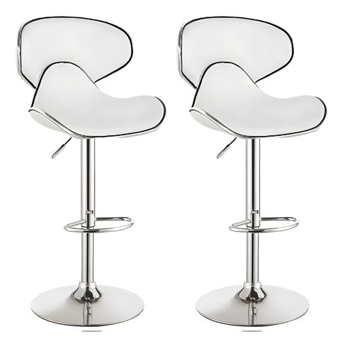 2 Banquetas Altas Tm Bs061 Blancas Tapizado Cuero Ecológico Altura Regulable Blanco Blanco