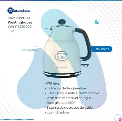 Pava Eléctrica Westinghouse Retro Blanca 1.75 Lts Wh-pe2200s Blanco