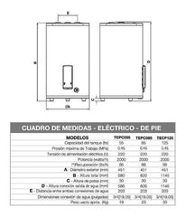 Termotanque Electrico De Pie Superior Saiar Tepc125 De 125l Blanco