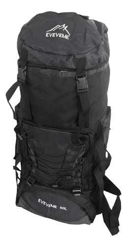 Mochila Para Camping Trekking Outdoor Tm Negra De 90lts Color Negro Diseño De La Tela Liso