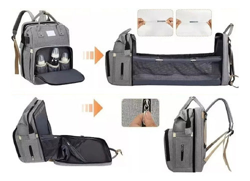 Mochila Maternal Multifunción Cuna Cambiador Para Bebe Negro Negro Liso