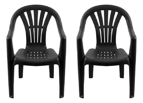 2 Sillas Plasticas Apilables H:100k Interiores Exteriores Tm Negro Lisa