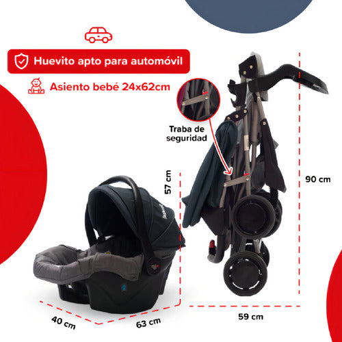 Cochecito Con Huevito - Travel System Eos 1337 - Bebesit Color Gris Oscuro Chasis Negro