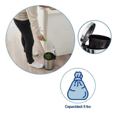 Tacho Cesto De Basura 5 Litros Con Pedal Acero Inoxidable Tm Gris