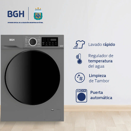 Lavarropas Bgh Inverter Frontal 8kg Bwfe08s24ar Dark Silver - Gris Oscuro