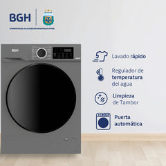 Lavarropas Bgh Inverter Frontal 8kg Bwfe08s24ar Dark Silver - Gris Oscuro