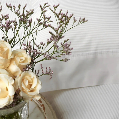 Juego De Sabanas Cannon Classic King Algodon De 200 Hilos Blanco Rayas