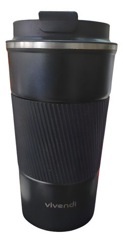 Vaso Termico Acero Inox C/tapa Frio Calor Vivendi Negro Cts Negro Lisa