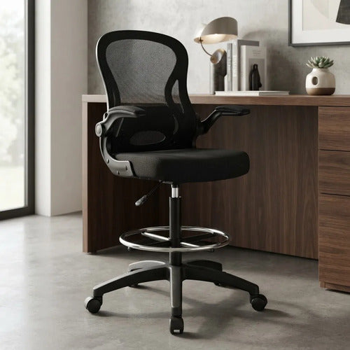 Silla Alta Onebox Ob-sm1 Para Mostrador Apoya Pies Cromado Negro