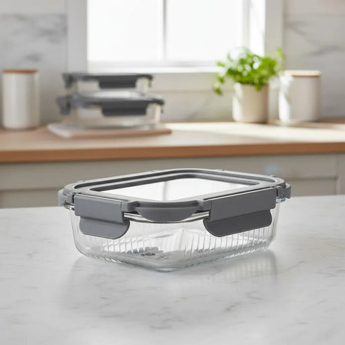 Taper Contenedor De Vidrio Tapa Hermetica Carol De 1040ml Gris