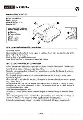 Sandwichera Eléctrica Yelmo Sw-1800 Placas Antiadherentes 700w Verde Claro