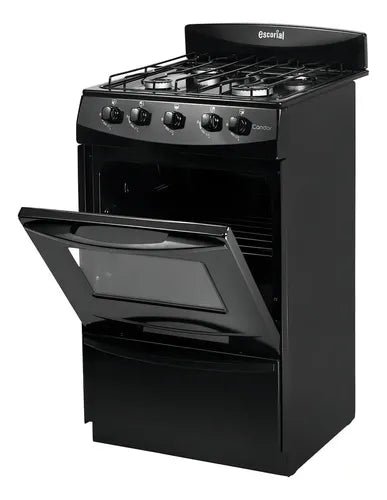 Cocina Escorial Candor S2 Black Color Negro Con Puerta Con Visor Gas Envasado