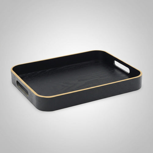 Bandeja Rectangular De Madera C/asas Carol 35 X 28 X 4,5cm Negro