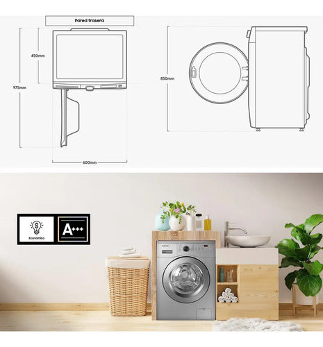 Lavarropas Automático Samsung Inverter 6.5 Kg Silver Plateado
