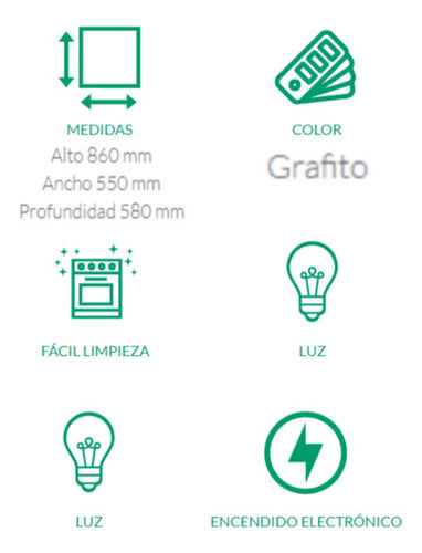 Cocina Volcan Grafito Acero 87665vm 55cm Luz Y Encendido Color Negro