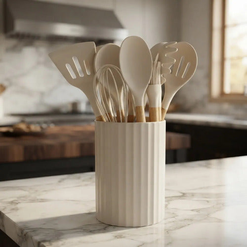 Set De 12 Utensillos De Cocina Carol 68012 C/contenedor Beige