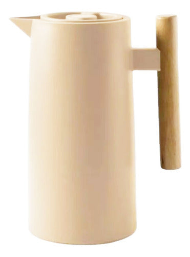 Jarra Termo Con Manija De Madera Pico Vertedor de 1l Beige