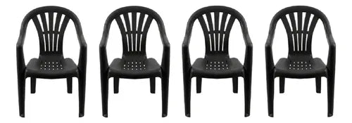 4 Sillas Plasticas Apilables H:100k Interiores Exteriores Tm Negro Lisa