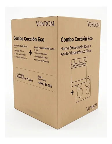 Combo Cocción Eco Vondom Horno Empotrable + Anafe Vitro 60cm Negro