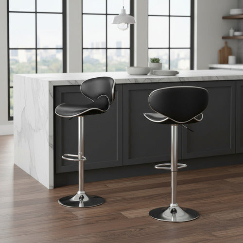2 Banquetas Altas Taburete Tapizado Con Respaldo Negro Cromado Negro