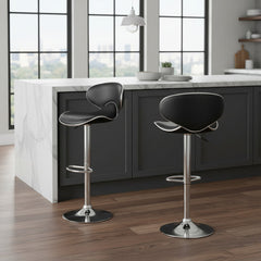 2 Banquetas Altas Taburete Tapizado Con Respaldo Negro Cromado Negro