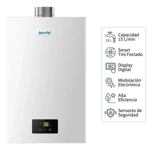 Calefón Escorial 15 Litros Ce-15l Smart Encendido Automático Blanco Gn