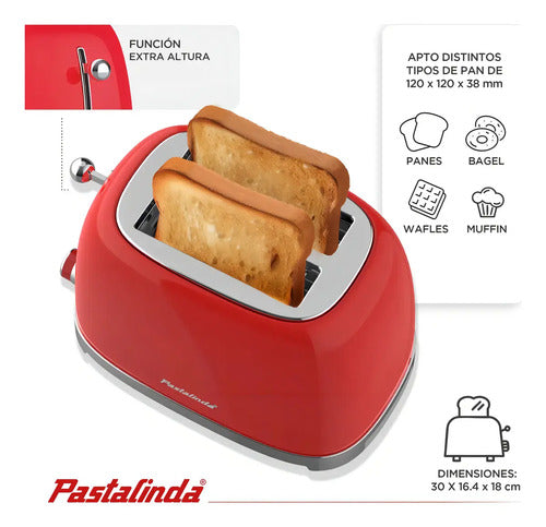 Tostadora Eléctrica Pastalinda Tostapane 2 Rodajas 220w Roja Con Funciones Rojo