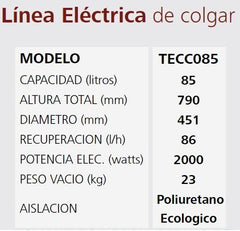Termotanque Eléctrico Colgar Carga Inferior Sherman 85l Cts Blanco