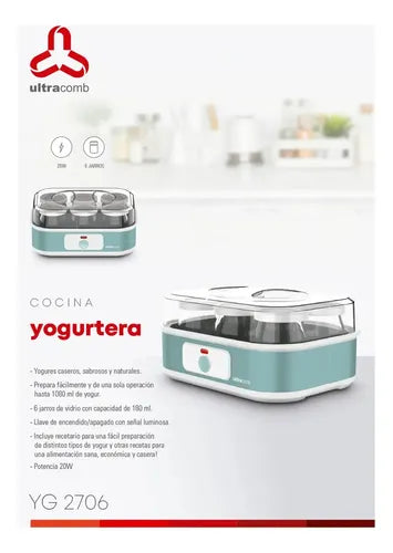 Yogurtera Ultracomb Yg-2706 6 Jarros Vidrio 1080ml 20w Celeste