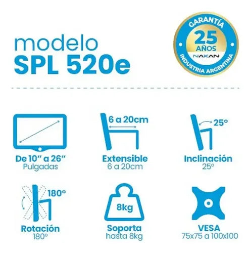Soporte Tv Nakan Spl 520e Escritorio Extensible Y Giratorio Negro