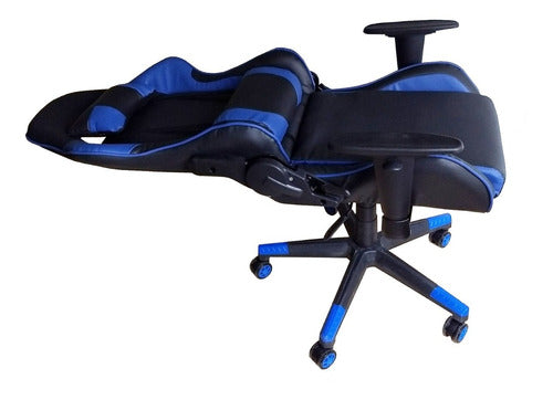 Silla Basculante Oficina Computacion Gamer Tm Negro Azul Cuero Sintético
