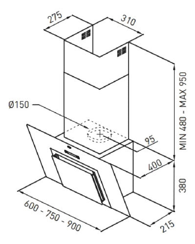 Campana Cocina Extractor Purificador Pared Tst Espejo 90 Cm Acero Inoxidable/negro