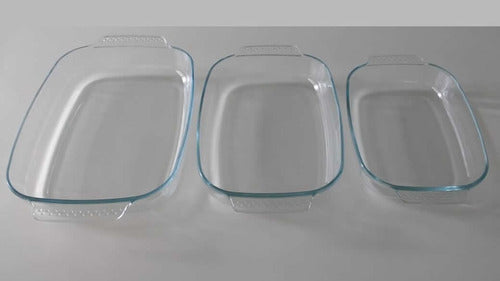 Juego 3 Asaderas Bandejas Rectangular De Vidrio Templado Cts Transparente