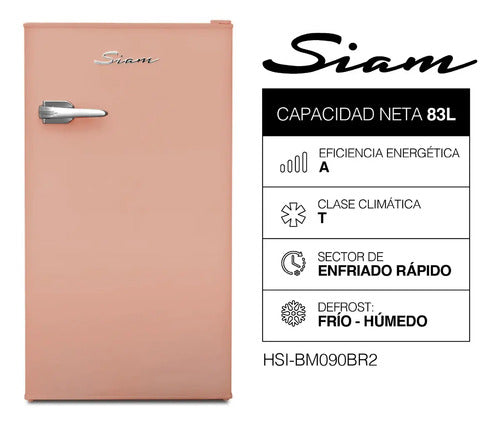 Heladera Siam Retro Bajo Mesada Coral 90l Hsi-bm090br2 Cycle Defrost