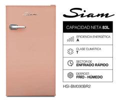 Heladera Siam Retro Bajo Mesada Coral 90l Hsi-bm090br2 Cycle Defrost