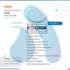 Balanza De Cocina Kanji Kjh-csf400 5kg Aaa Capacidad Máxima 5 Kg Color Blanco