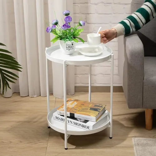 Mesa Ratona Mesa De Arrime De Luz Metal 2 Estantes Vivendi Blanco