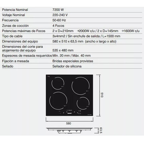 Anafe Empotrar Ormay Smart Cook I4 Placa Induccion 4 Focos Negro
