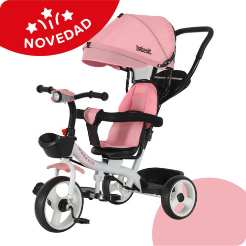 Triciclo Con Manija Barra De Empuje Bebesit Sl-1870-v1p 360° Rosa Claro
