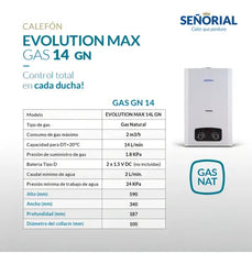 Calefón Señorial Evolution Max 14l Gas Natural Color Blanco Tipo De Gas Gn