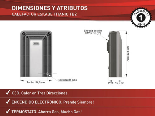 Calefactor Tiro Balanceado Eskabe Tt Tb2 Te 2000 Kcal/h Color Cava