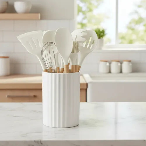 Set De Utensillos Cocina Mango Madera Silicona Carol