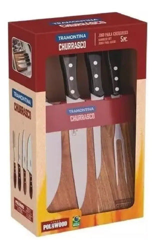Juego Para Asado 5 Piezas Tramontina Polywood Churrasco Cts Color Marrón Claro
