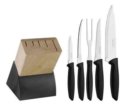 Juego De Cuchillos Y Taco Tramontina Plenus 6 Piezas Inox Negro