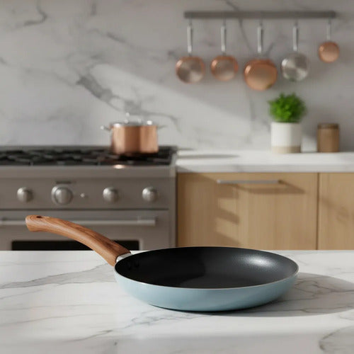 Set Bateria Cocina 7 Pz Carol Antiadherente Cacerola Sarten Azulino