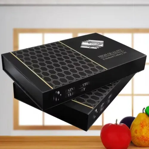 Set De Cubiertos Tm X 24 Piezas Acero Inox Dorado Negro Cts Negro