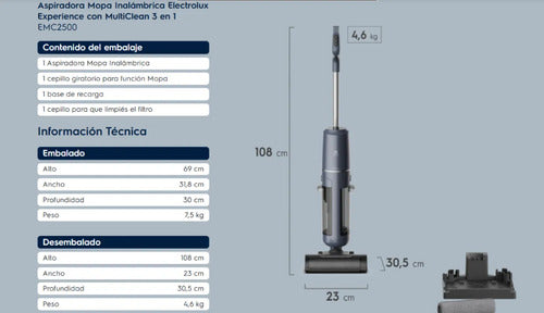 Aspiradora Mopa Inalámbrica Electrolux 3 En 1 Emc2500 Gris
