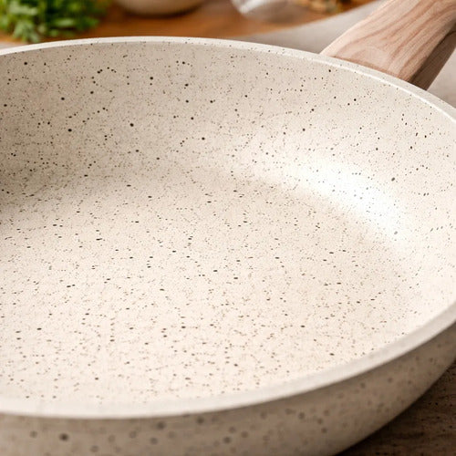 Set Sartenes Carol 20/24/30 Granito Crema Induccion Crema