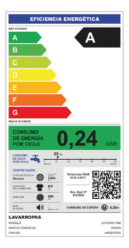 Lavarropas Drean Lcfdr0814sb1 Eco-inverter Ia 8 Kg 1400 Rpm Blanco