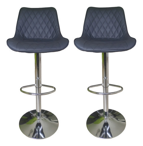 Banquetas Vivendi Negras X2 Altura Ajustable Para Cocina Con Respaldo Y Base Cromada Negro